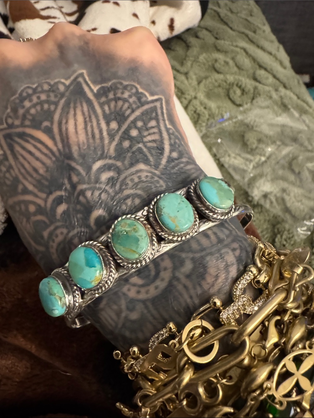 Turquoise Stone 925 Silver Cuff Bracelet - Women Jewelry